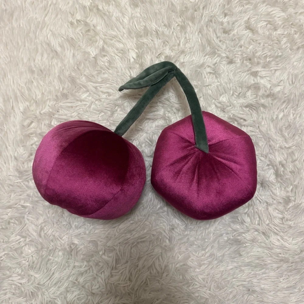 Plush Cherry Decor with Green Stems Cherry Pillow Fruit Accent Pillow Fun Pillow